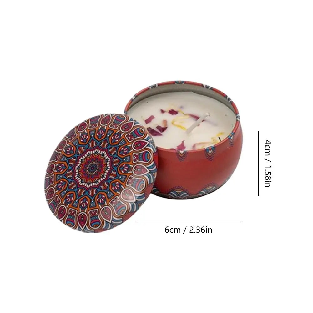 bougies parfumées fleurs séchées rouge bleu rose multicolore motifs floraux mandala ethnique boho chic