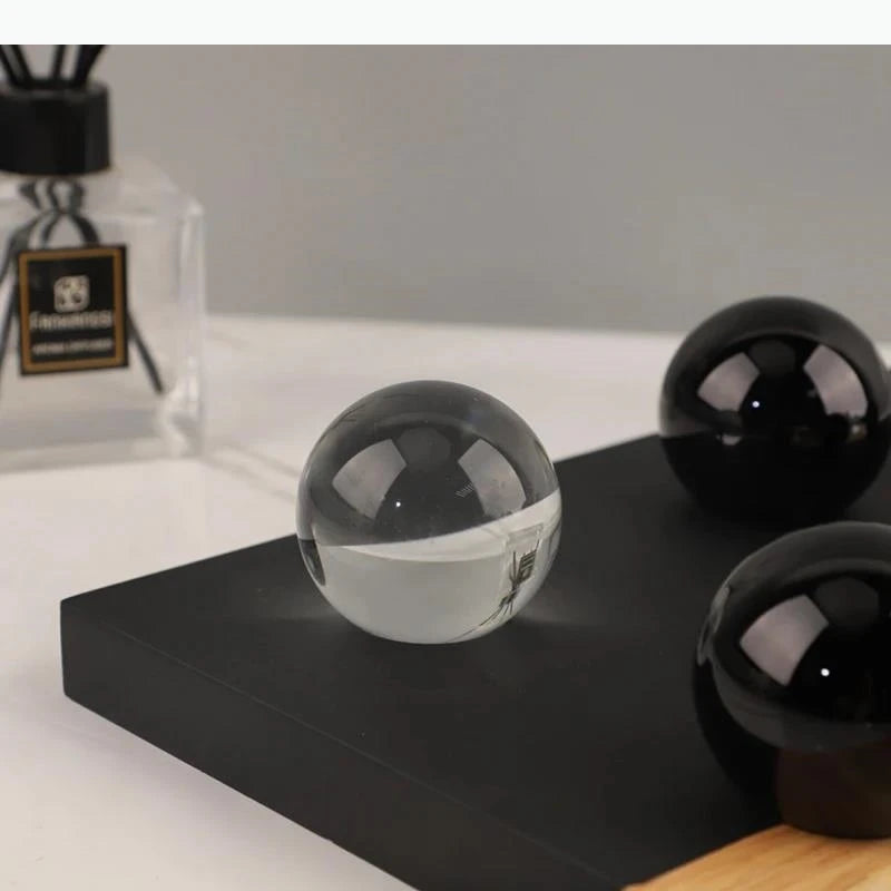jeu boules noires transparentes modernes boîte rangement bois minimaliste lisses rondes