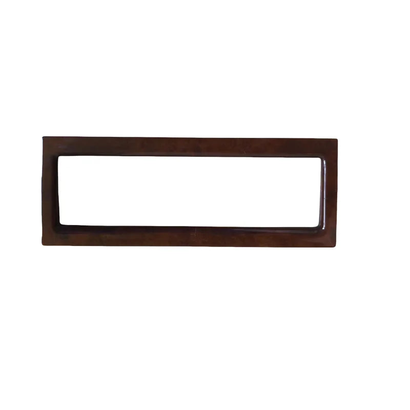 console voiture classique marbre marron foncé plaque centrale cercles cadre rectangulaire motif supérieure supports