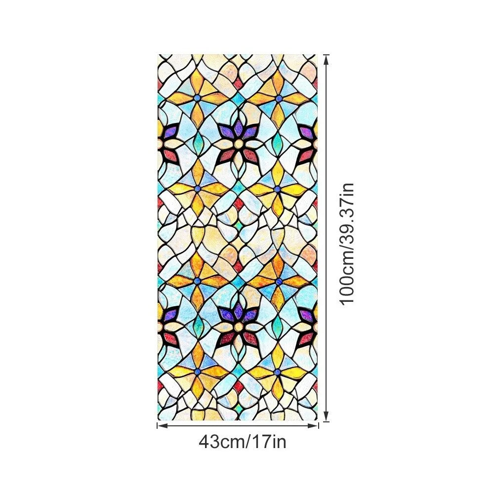 film vitrail adhésif art déco motifs floraux géométriques couleurs vives opaques fenêtre