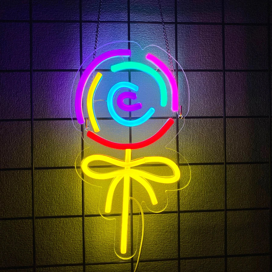 néon lumineux multicolore candy lettres bonbons sucette moderne opaques câble usb vis