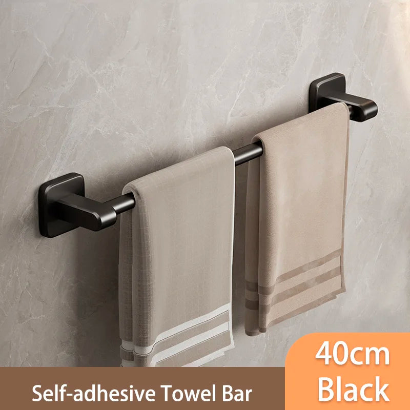 porte serviettes mural adhésif alliage aluminium noir moderne salle bain sans perçage fixe plastique