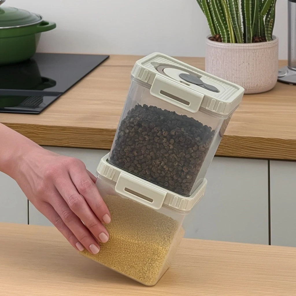 boîtes rangement transparentes modernes hermétiques qualité alimentaire poignées couvercle beige