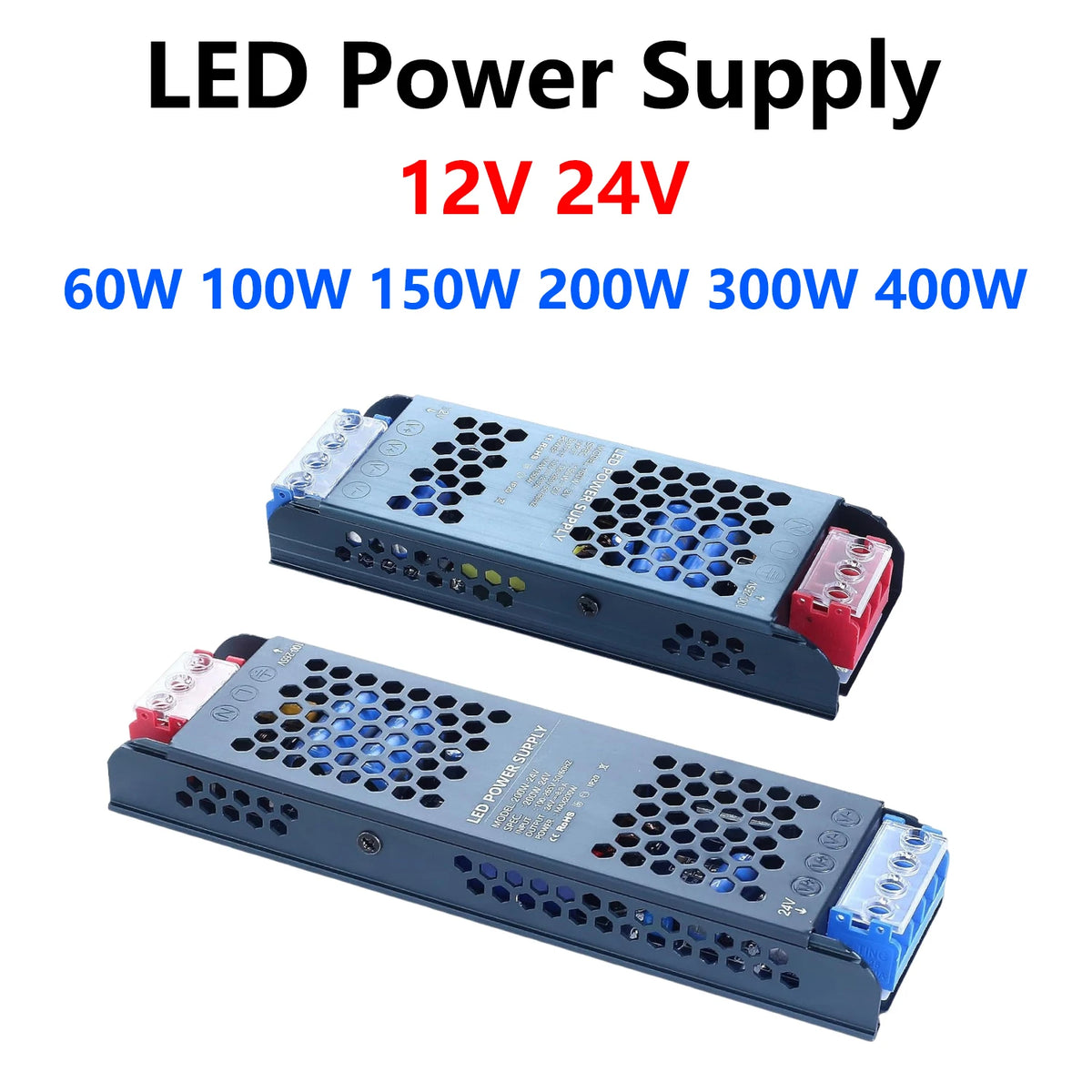 alimentation électrique led 12v 24v 100w 150w 200w 300w 400w bleu noir techno