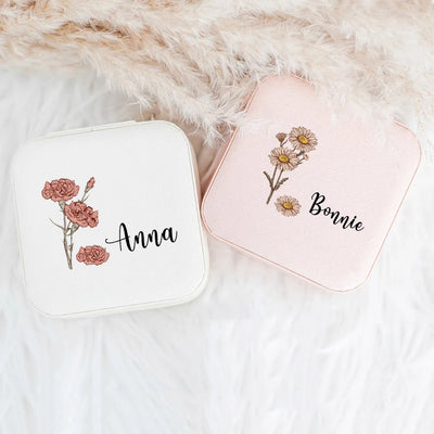 Boîte à bijoux personnalisée en cuir noir avec motifs floraux