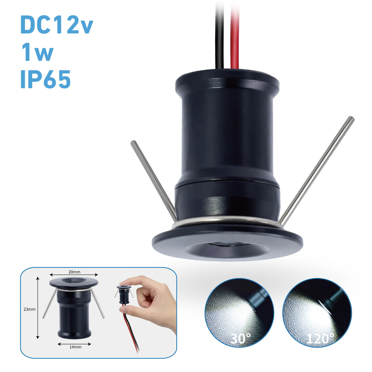 Spot LED argent noir blanc mat moderne ip65 1w 12v waterproof 480mm