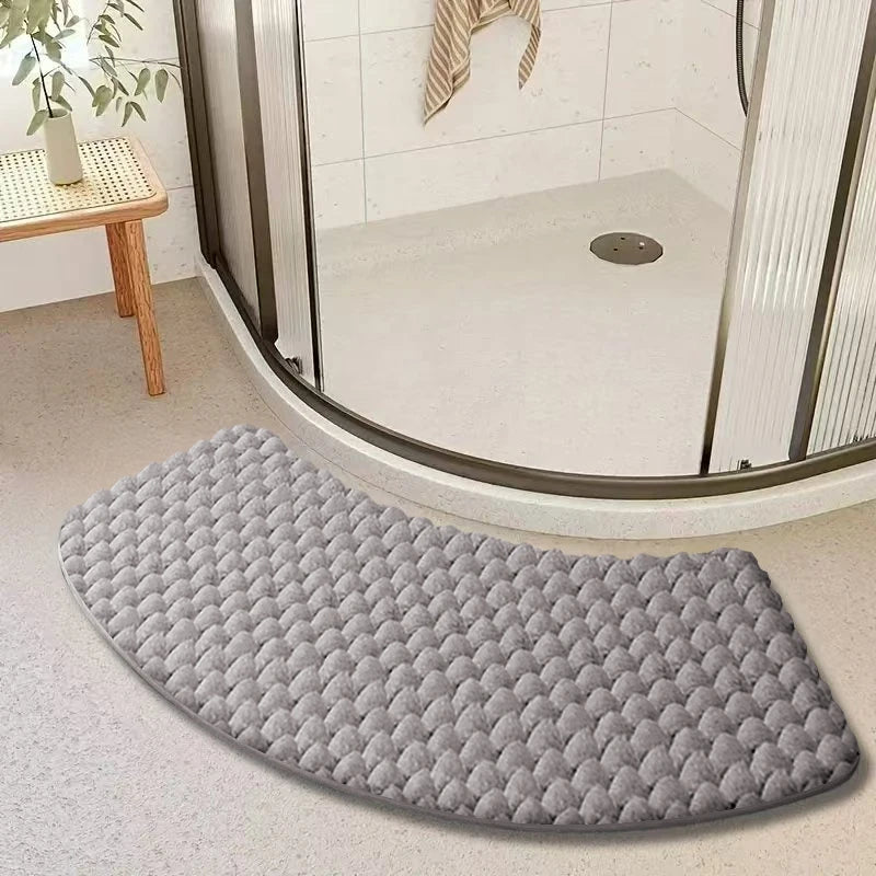 tapis bain antidérapant polyester motifs bosses moderne gris blanc minimaliste