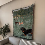 tapis vintage artisanal chats feuilles animaux portable printemps automne maison camping pique nique