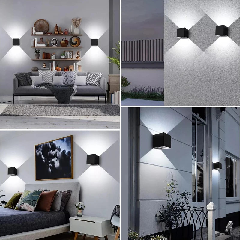 lampe murale moderne led 12w noir mat ip65 verre trempé aluminium