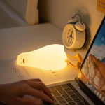 lampe table canard blanc jaune yeux noirs bec orange moderne veilleuse tactile silicone enfants