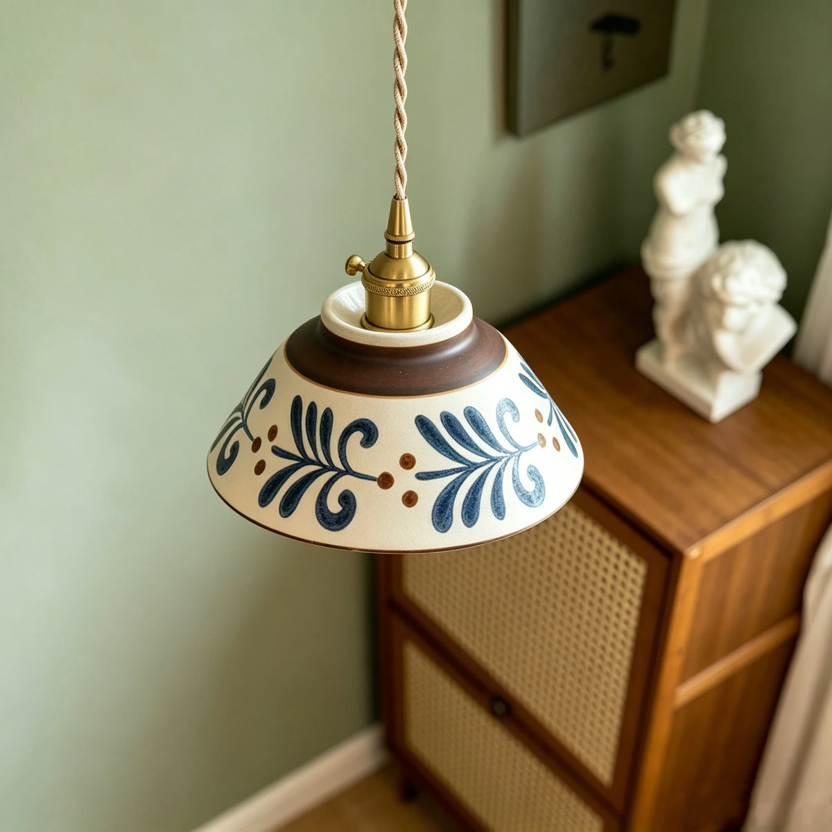 lampe suspendue vintage blanc bleu motif floral ajustable cuisine chambre