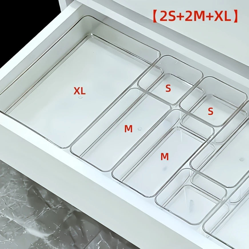 organiseur tiroir transparent moderne compartiments cosmétiques papeterie pinceaux bouteilles autocollants