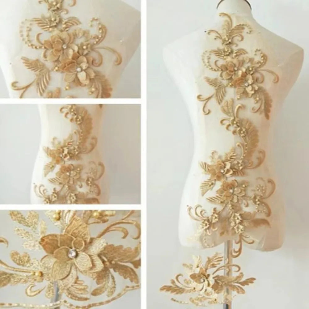 applique textile brodée floral semi transparente rose clair noir baroque