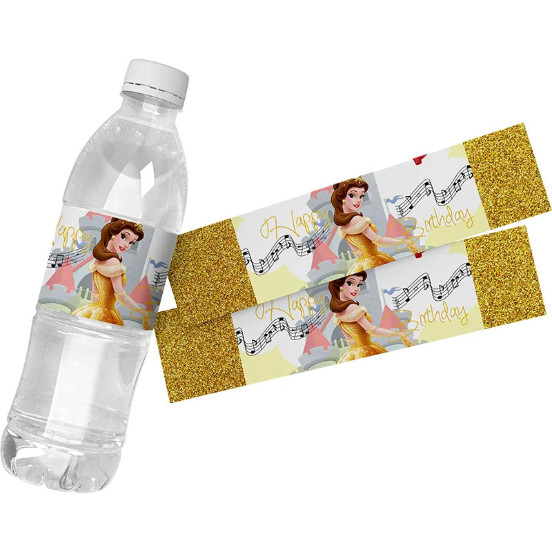 étiquettes autocollantes transparentes dorées bouteilles d'eau anniversaire princesse disney doré musical rose orné fêtes