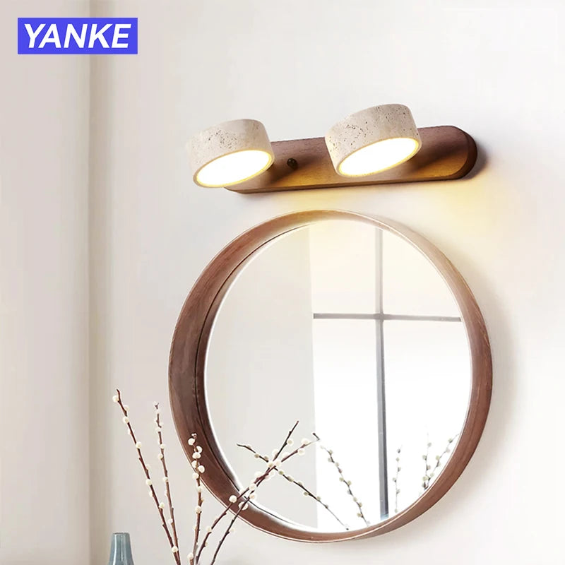 lampe murale moderne scandinave bois naturel texture bois finition bétonnée interrupteur chaîne LED 9W