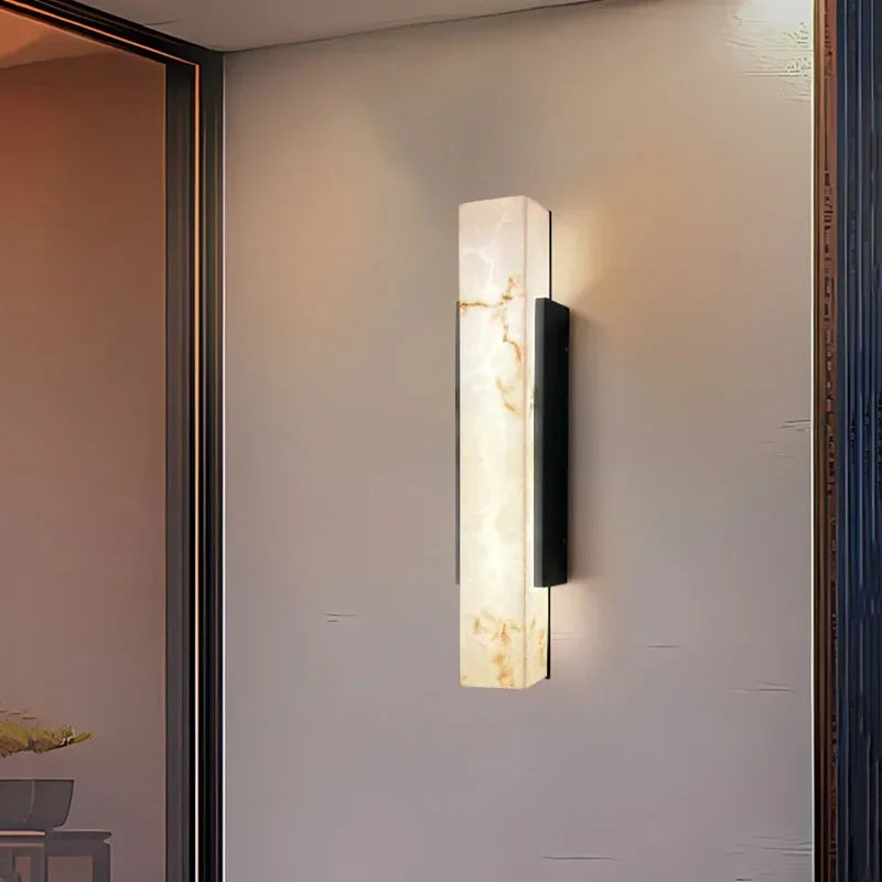 applique murale led moderne imitation marbre blanc veinures lumineuse extérieure contemporaine fixée muralisée