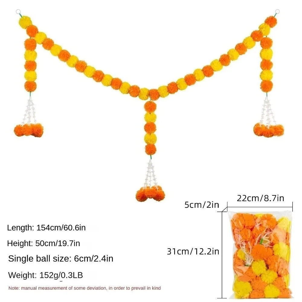guirlandes decoratives fleurs marigolds jaune orange rouge decoration diwali festif traditionnel
