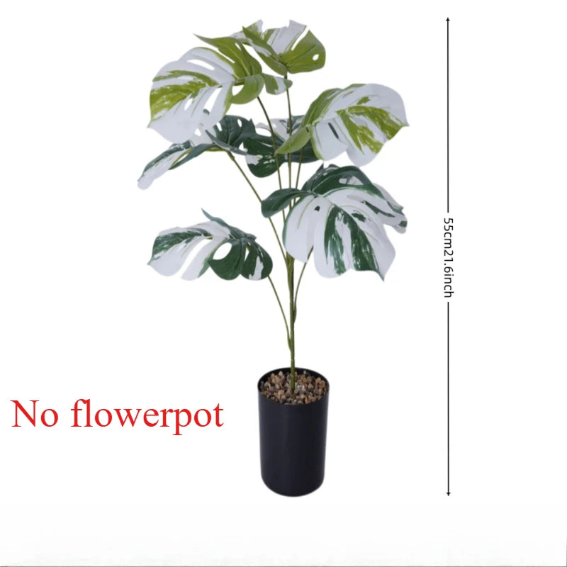feuilles artificielles monstera vert nervures blanches décoration intérieure moderne trois pièces