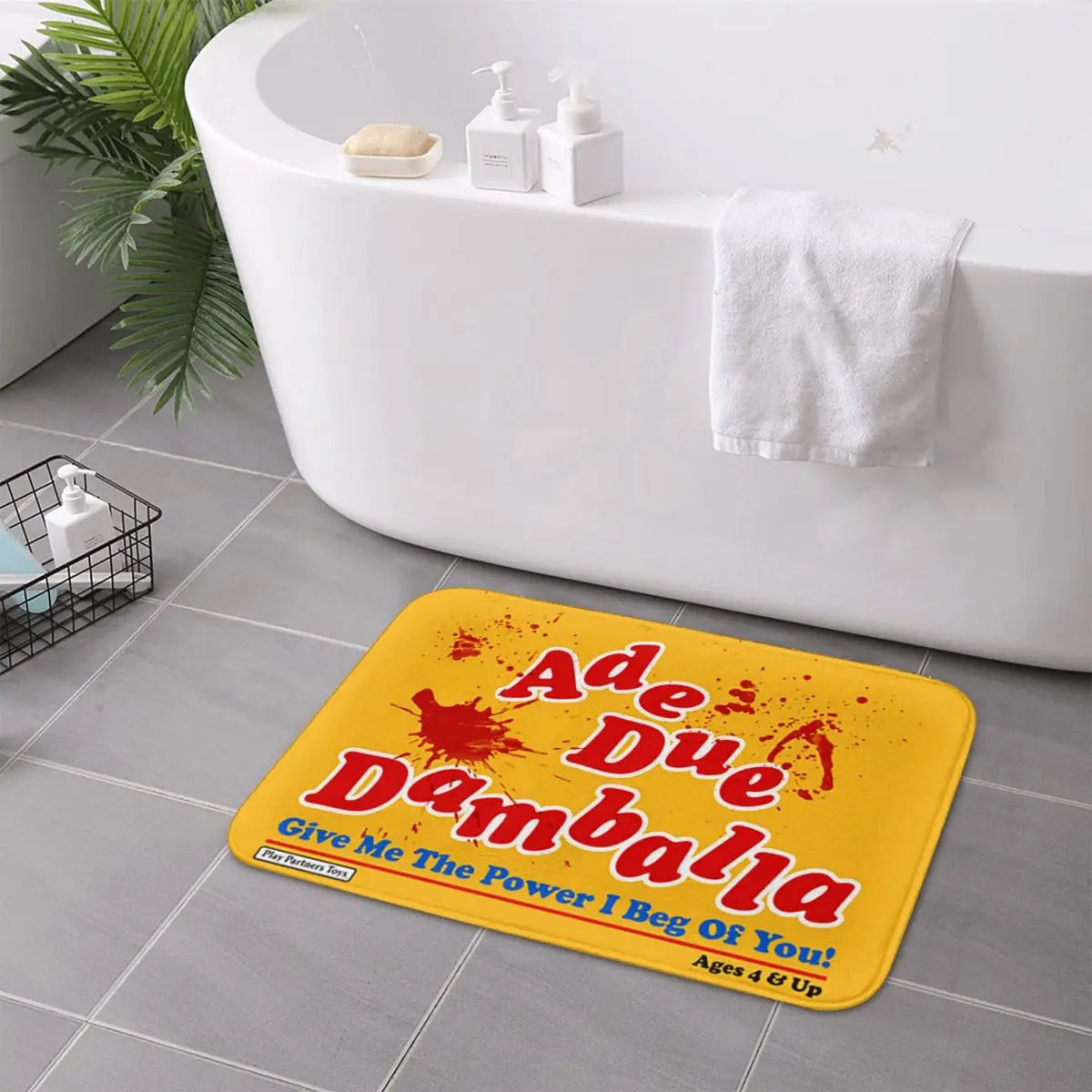 tapis sol antidérapant imperméable adhésif moderne jaune lettres rouges texte bleu