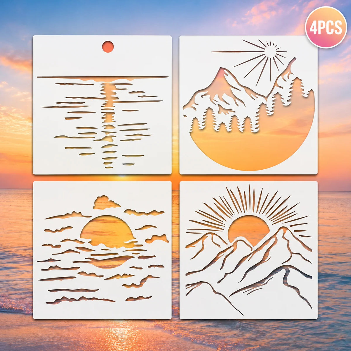 pochoirs réutilisables blancs paysages océan montagnes minimaliste 20x20cm peinture décoration murale