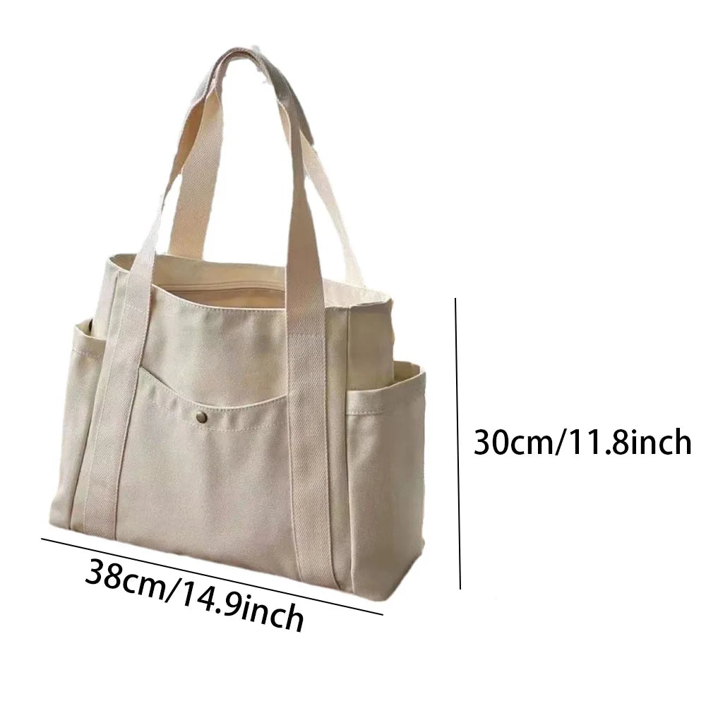 sac main toile beige clair poches poignées détachables moderne casual