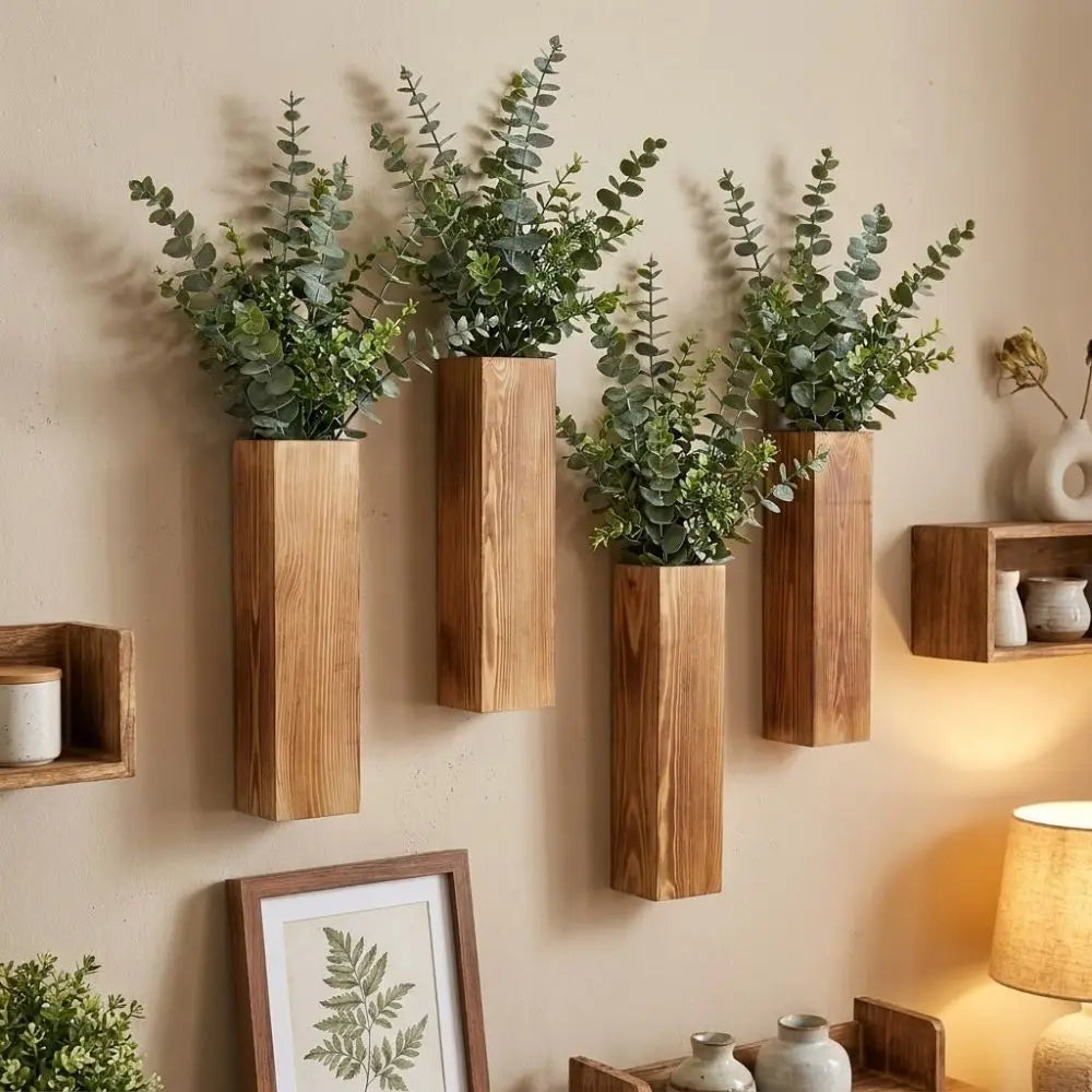 vases murales bois naturel moderne plante artificielle résistant usure fait main