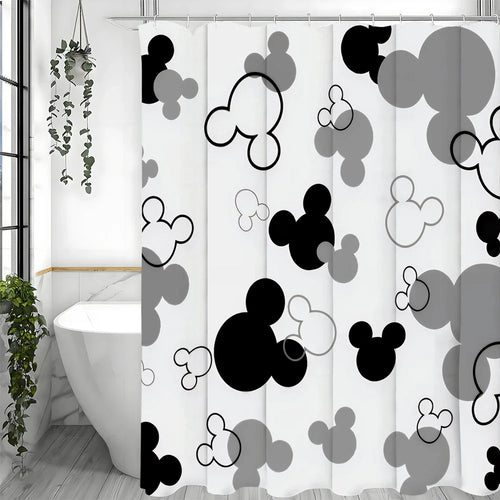 rideau douche moderne silhouettes tête stylisées blanc noir gris opacité métalliques salle bain