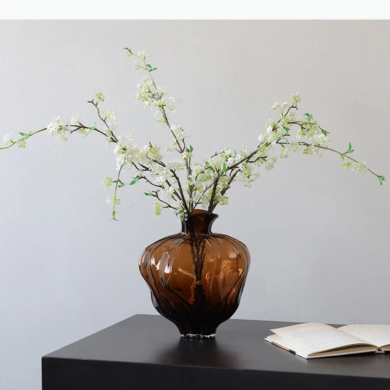 vase verre marron foncé marbré moderne arrangement floral opaque small large