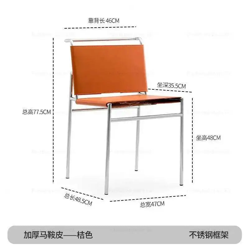 chaise moderne cuir couleur orange noir blanc tringles chromées contemporaine