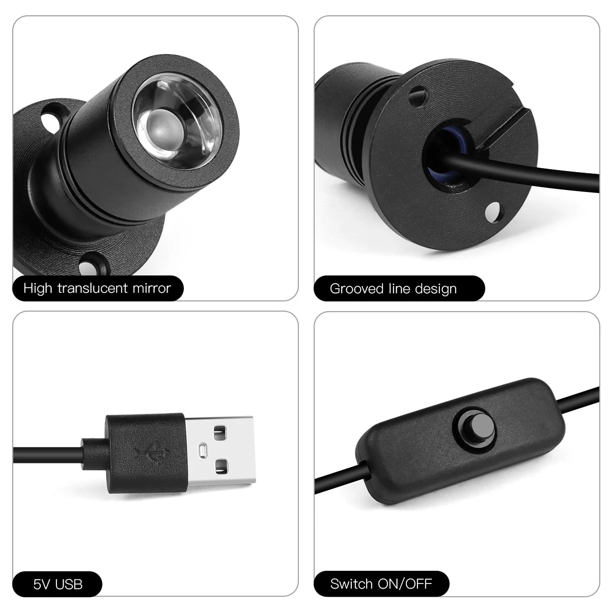 projecteurs led mini usb blanc noir orientables cuisine étagère vitrine moderne