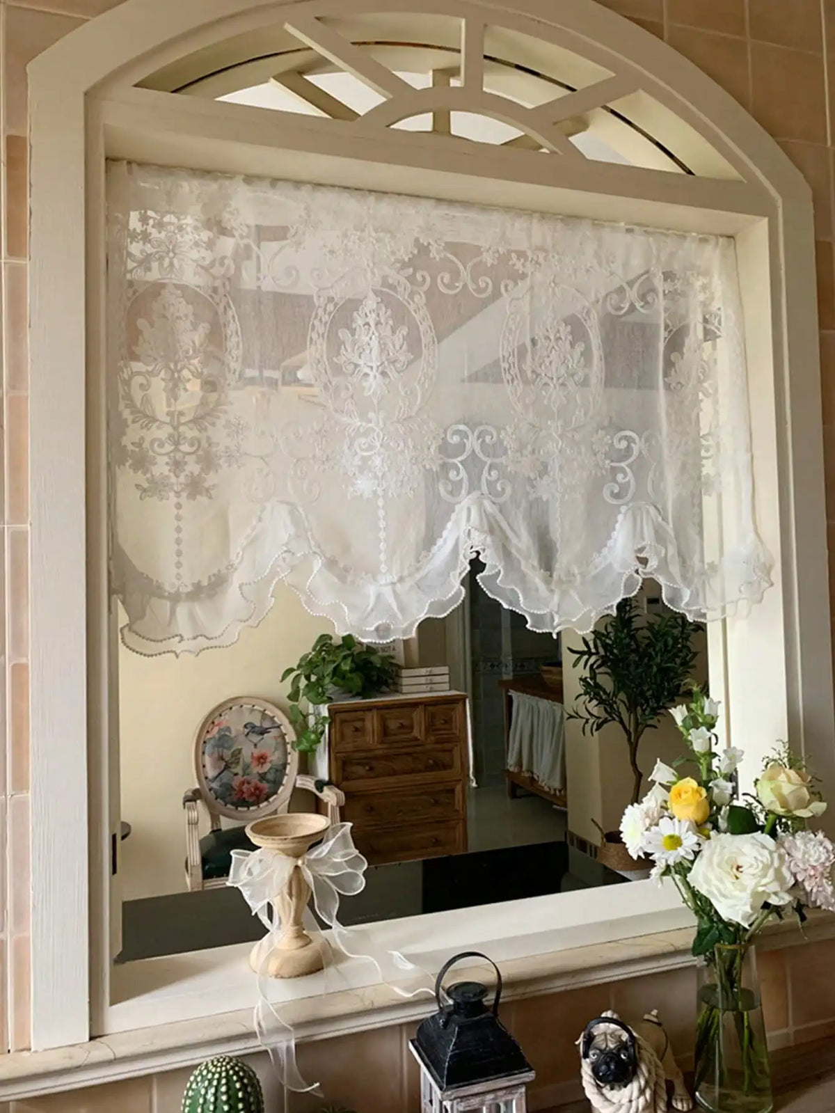 rideau blanc broderie florale franges translucide classique romantique 112x70cm 141x70cm 174x70cm 54x70cm 83x70cm