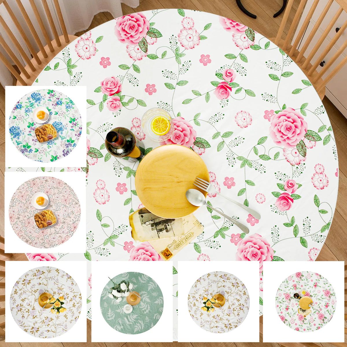 nappe table classique fleur imprimée imperméable l'huile blanc rose vert beige