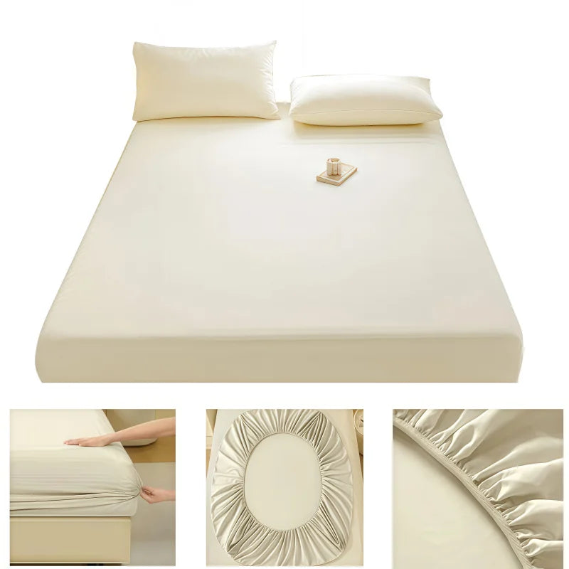 drap housse taies oreiller tissu lisse couleur blanche bleu rose moderne minimaliste élastique queen