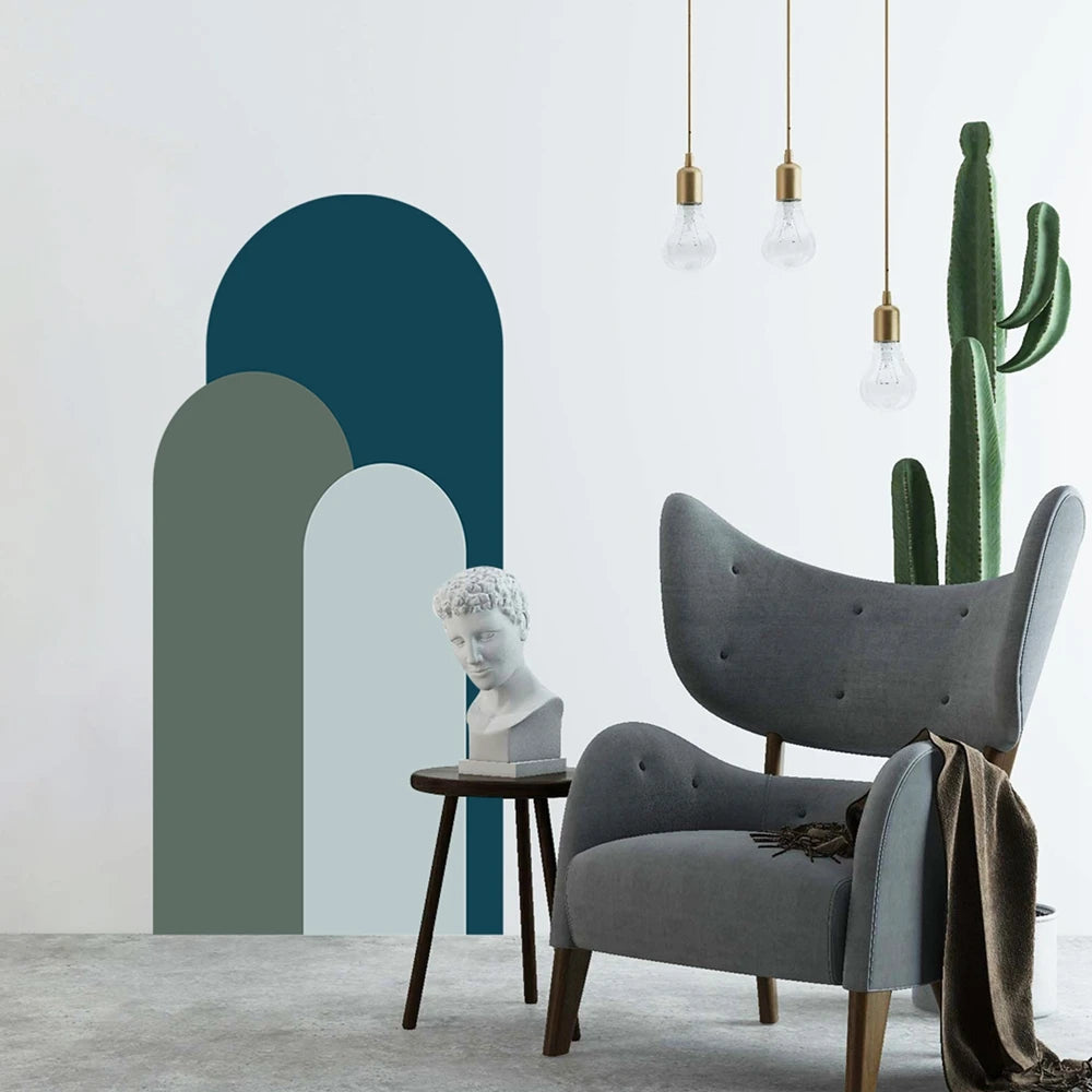 sticker mural moderne arche geometrique simple vert bleu beige orange rose marron gris minimaliste