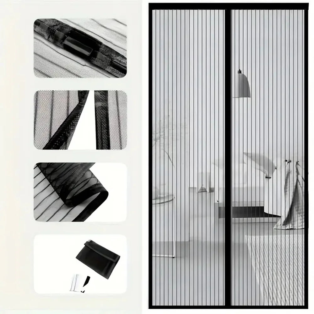 rideau magnétique anti insectes porte noir maille fine moderne adhésif 36x80 cm