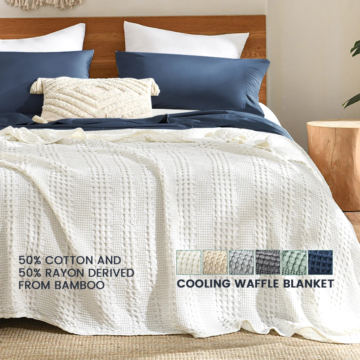 couverture d'été coton bambou solide blanc texture relief moderne