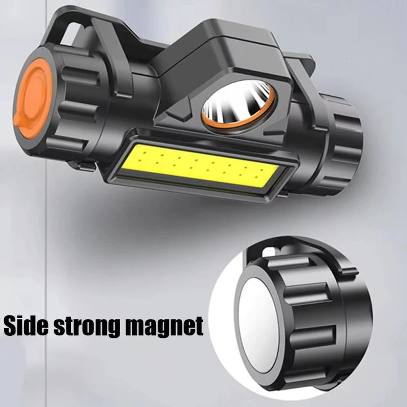 lampe frontale led noire rechargeable bande élastique câble usb jaune orange utilitaire sportive
