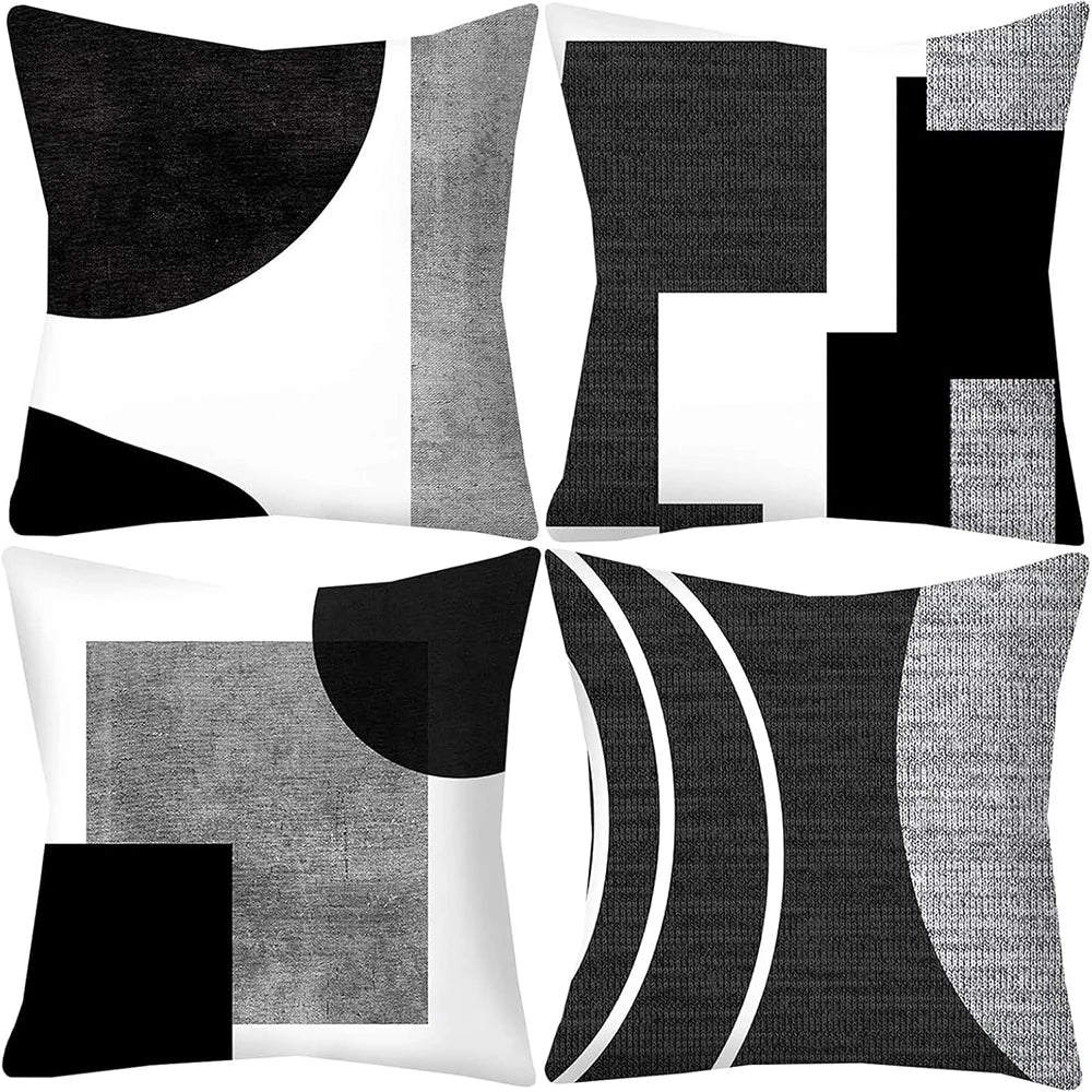 taies d'oreiller géométriques noires blanches moderne polyester housses coussins zipper chambre maison