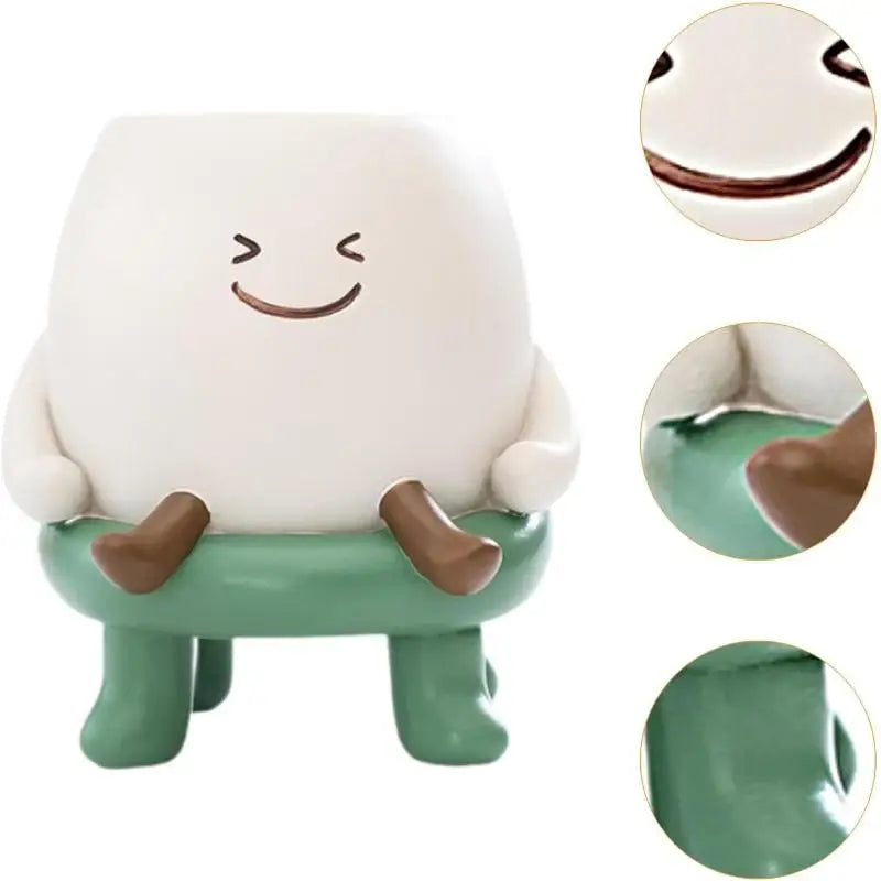 cache pot blanc souriant moderne plante verte inclusion visage souriant cartoon patte marron