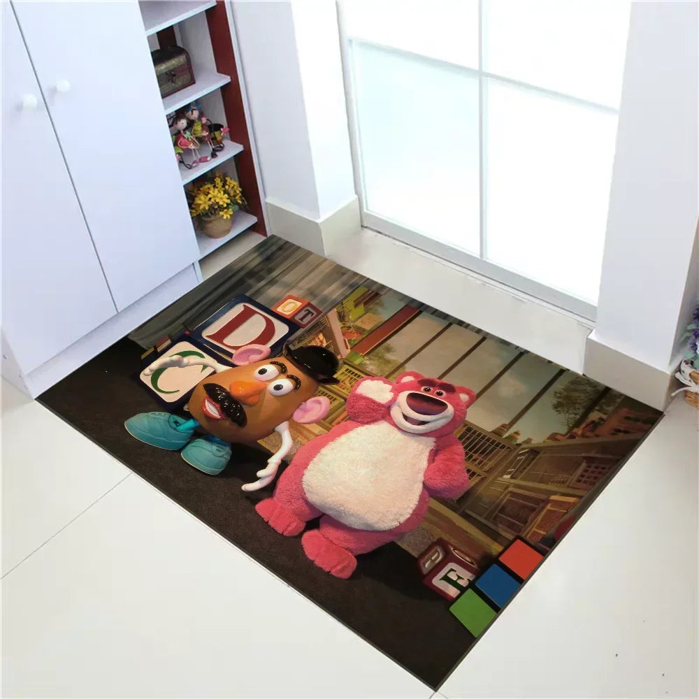 tapis moderne antidérapant personnages animés violet rose rouge vert noir