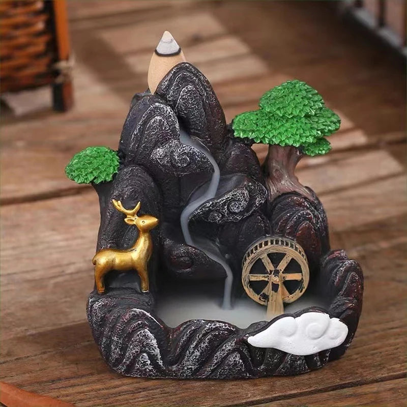 décoration zen fontaine cascade relief rocher lanterne animaux naturelle japonaise salon