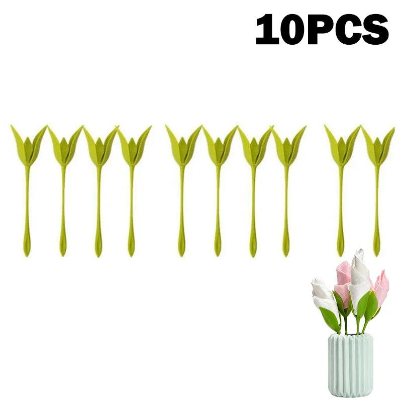 porte serviette floral tulipe vert blanc festif decoration table mariage serviettes pliees assiettes noires