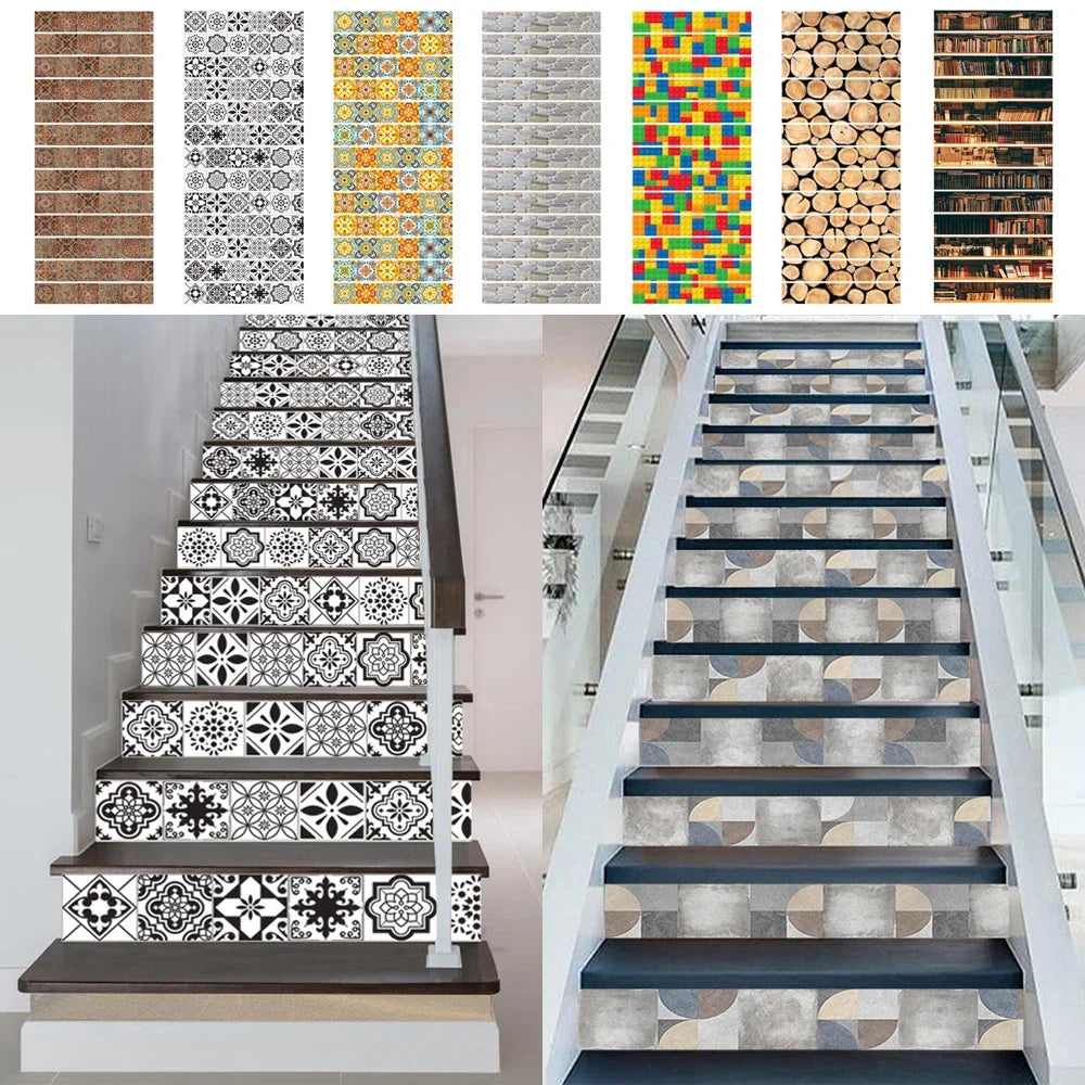Stickers contremarche escalier rétro 3D motif vintage