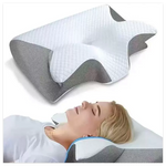 coussin ergonomique gris blanc mousse mémoire forme polyester respirant contouré couverture amovible lavable