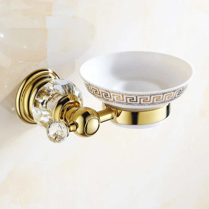 porte savon mural cristal doré acier inoxydable motifs géométriques transparent luxueux salle bain