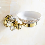 porte savon mural cristal doré acier inoxydable motifs géométriques transparent luxueux salle bain