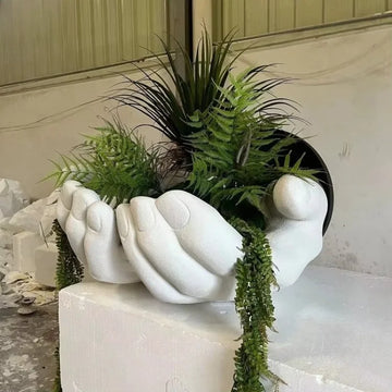 vase blanc main sculptée moderne décoration intérieure plante artificielle feuilles vertes adhésif unique