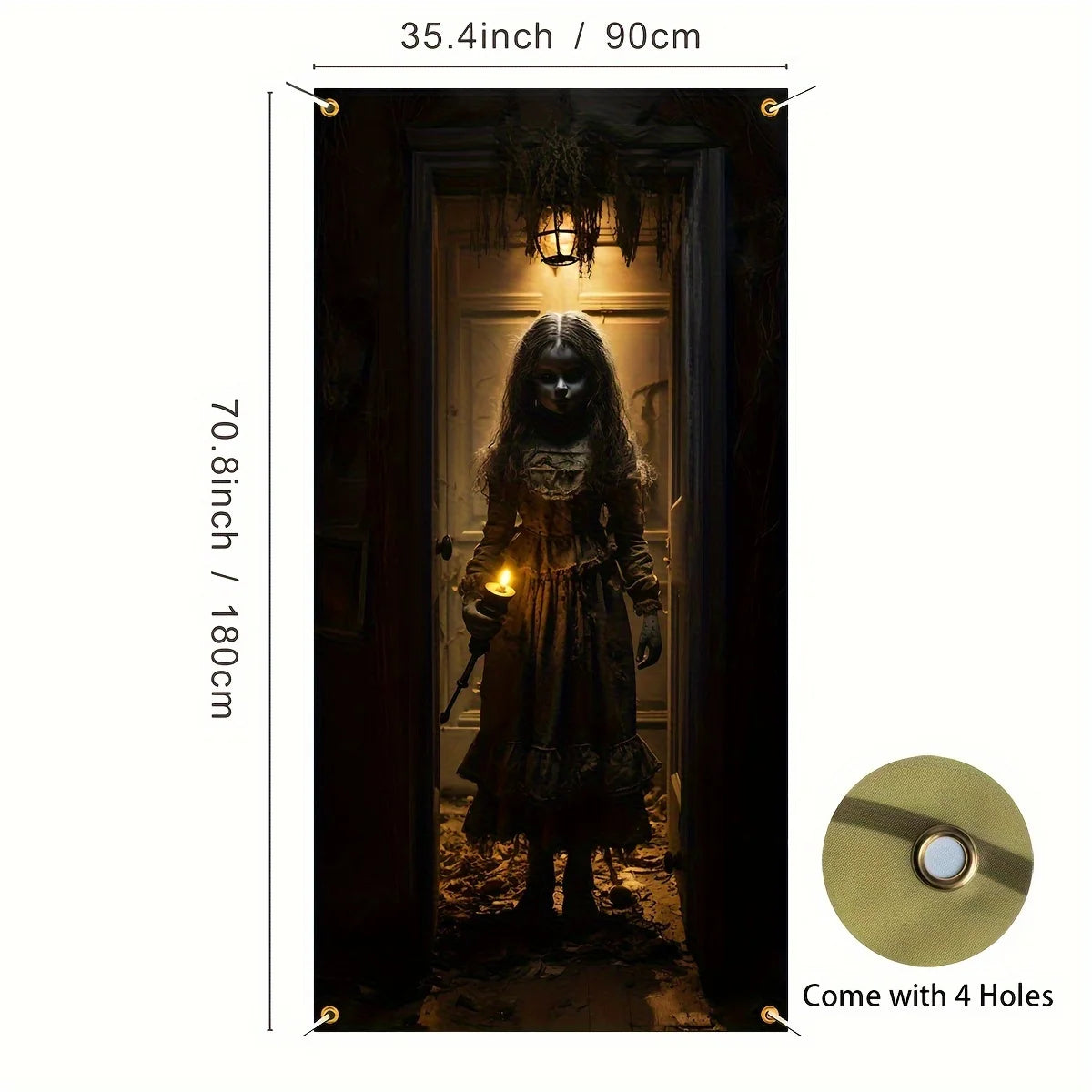 rideau porte halloween poupée effrayante noir imprimé happy halloween 180cm 90cm