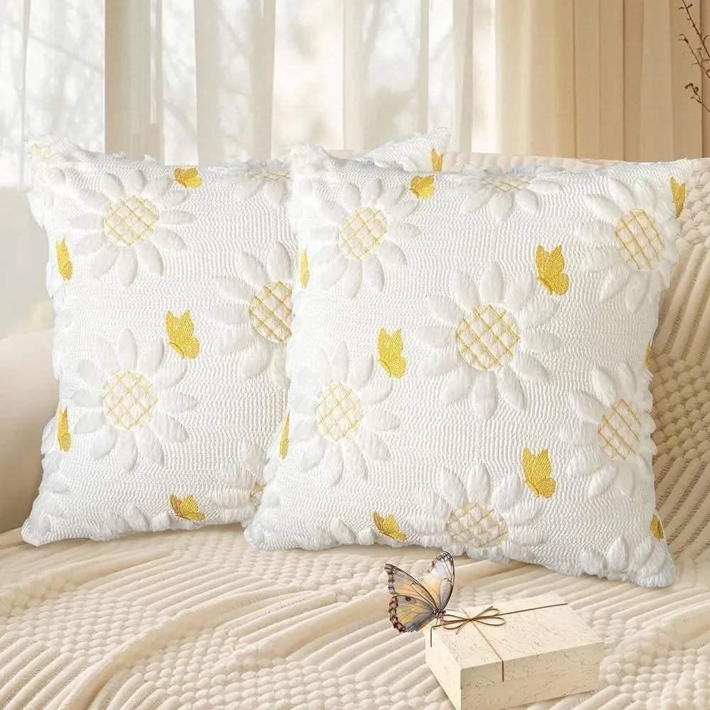 housse coussin moderne motif nœuds blanc bleu doux coton polyester 45x45cm