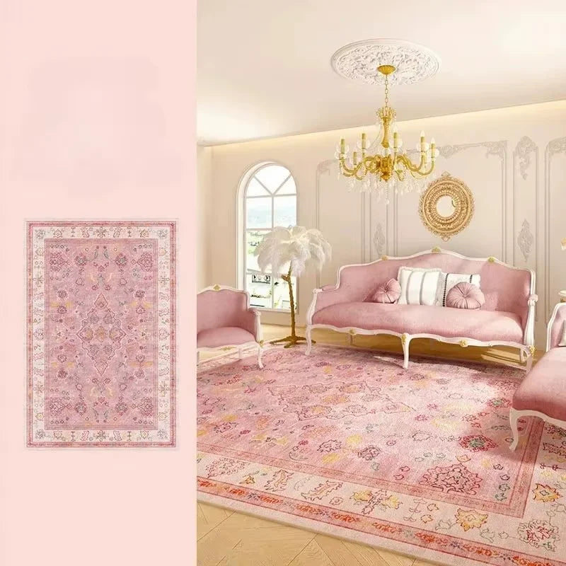 tapis rose ornements floraux texture douce classique salon chambre moderne